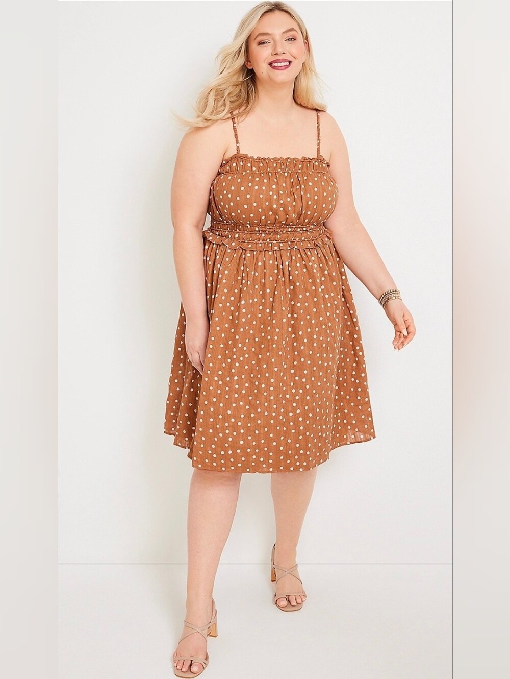 Maurices Cotton Smocked Polka Dot Midi Dress Plus Size 3X
